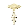 thumbnail image 1 of 14kt Yellow Gold Baby Badge with Greek Orthadox Cross Charm and Badge Pin with Cross 1 1/8 X 3/4 inches, 1 of 1