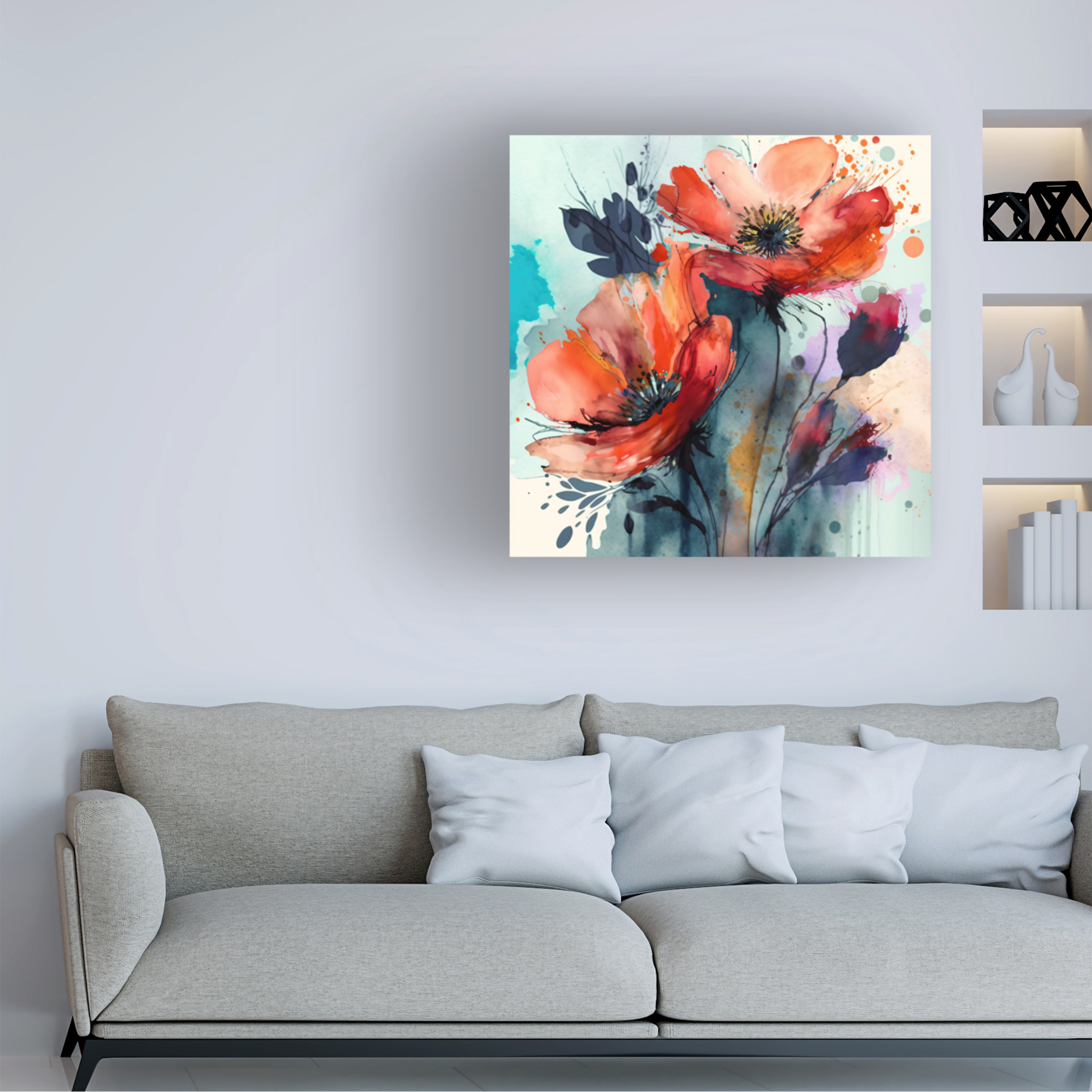 Canvas Wall Art - Ray Heere 'Watercolor Expressive Flowers 15' Wall Art for Living Room, Bedroom, or Office DÃ©cor by Trademark Fine Art - 18 x 18 Inches