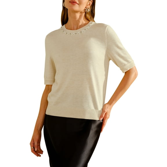 Arach&Cloz Women's Wool Blend Elegant Crew Neck Sweaters for Fall 2025