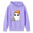 thumbnail image 4 of XAOFW Halloween Girls Hoodies Cute Ghost Printed Long Sleeved Hooded Sweatshirts Autumn Winter Cozy Graphic Pullover For Toddler Kids Versatile Top 9-10 Years, 4 of 4