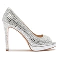 thumbnail image 3 of Lauren Lorraine Candie-12 Silver Crystal Embellished Peep Toe Platform Formal Pumps (Silver, 7.5), 3 of 5