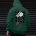 thumbnail image 3 of Men's Outdoor Casual Hooded Drawstring Sweatshirt, GOOD THINGS TAKE TIME Graphic Print Pullover for Hiking, Streetwear,Dark Green,M, 3 of 7