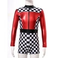 thumbnail image 3 of YEAHDOR Kids Girls Halloween Racing Driver Costume Sequins Checkerboard Print Jumpsuit Red-A 14, 3 of 7