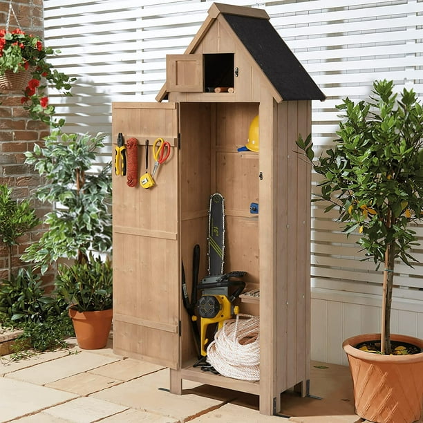 Mellcom Wooden Garden Storage Shed with Locker Doors, Outdoor Tool Shed ...