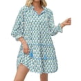 thumbnail image 6 of Floral Print Loose Long Sleeved Women V-neck Ruffle Tassel Mini Dress, 6 of 7