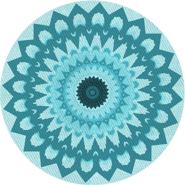 Ahgly Company Machine Washable Indoor Round Transitional Dark Turquoise Green Area Rugs, 8' Round