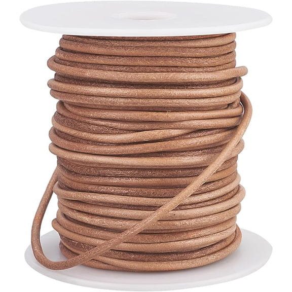 22 Yards 3mm Genuine Round Leather String Cord Brown Cowhide Rope Laces for Bracelet Necklace Key Chain Jewelry Making Lanyards Belts DIY Crafts Beading Accessories Chocolate