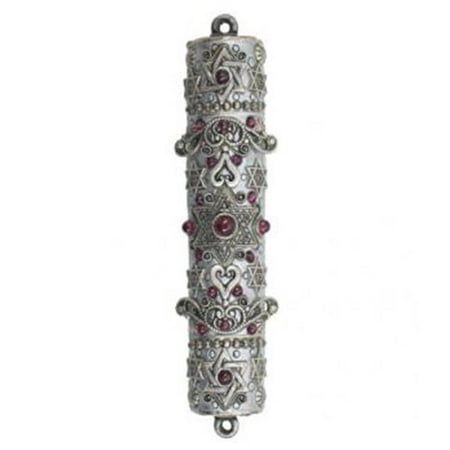 Judaica Kingdom MG-MZ11 Mezuzah Eye-Catching Silver Scroll with Contrasting Maroon