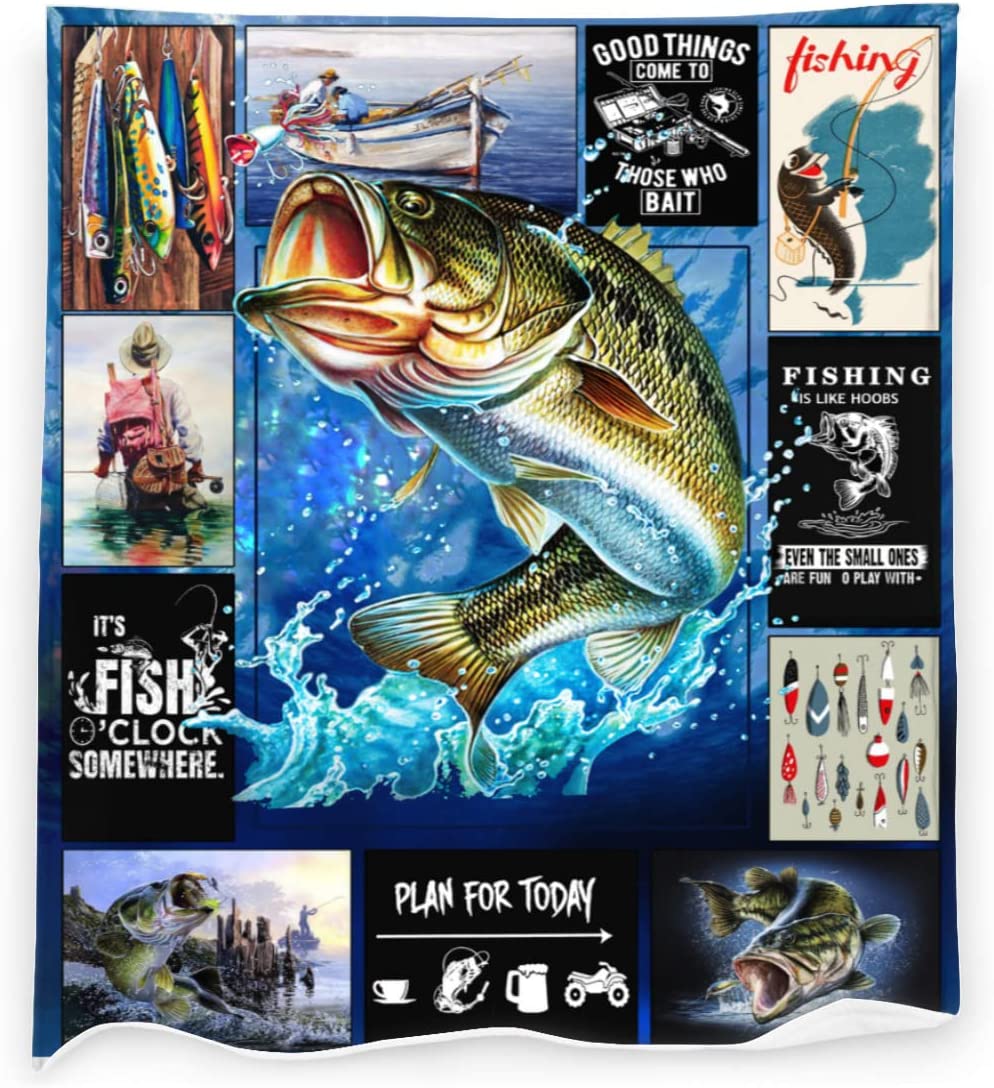 Bass Fishing Throw Blankets Ultra Soft Flannel Blanket Warm Cozy Couch