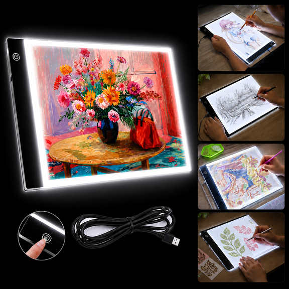 WUSI A4 Ultra-Thin Light Tracing Box LED Light Copy Board, Lightbox USB Power LED Artcraft Tracing Light Pad Light Box for Drawing, Drawing, Sketching, Animation, Stenciling