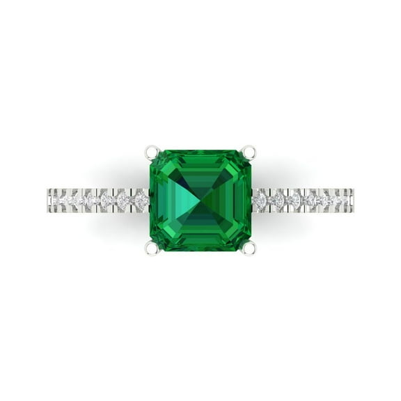 Clara Pucci 14K White Gold 2.7ct Emerald Solitaire with Accents Ring