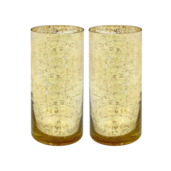 Hosley Set of 2 7.75 in Gold Glass Decorative Glass Hurricane Vases
