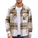thumbnail image 1 of pstuiky camisas de manga larga para hombre, Camisa tipo cárdigan de manga larga con solapa y botones con estampado a cuadros informal para hombre. tops de invierno para hombre s, 1 of 5