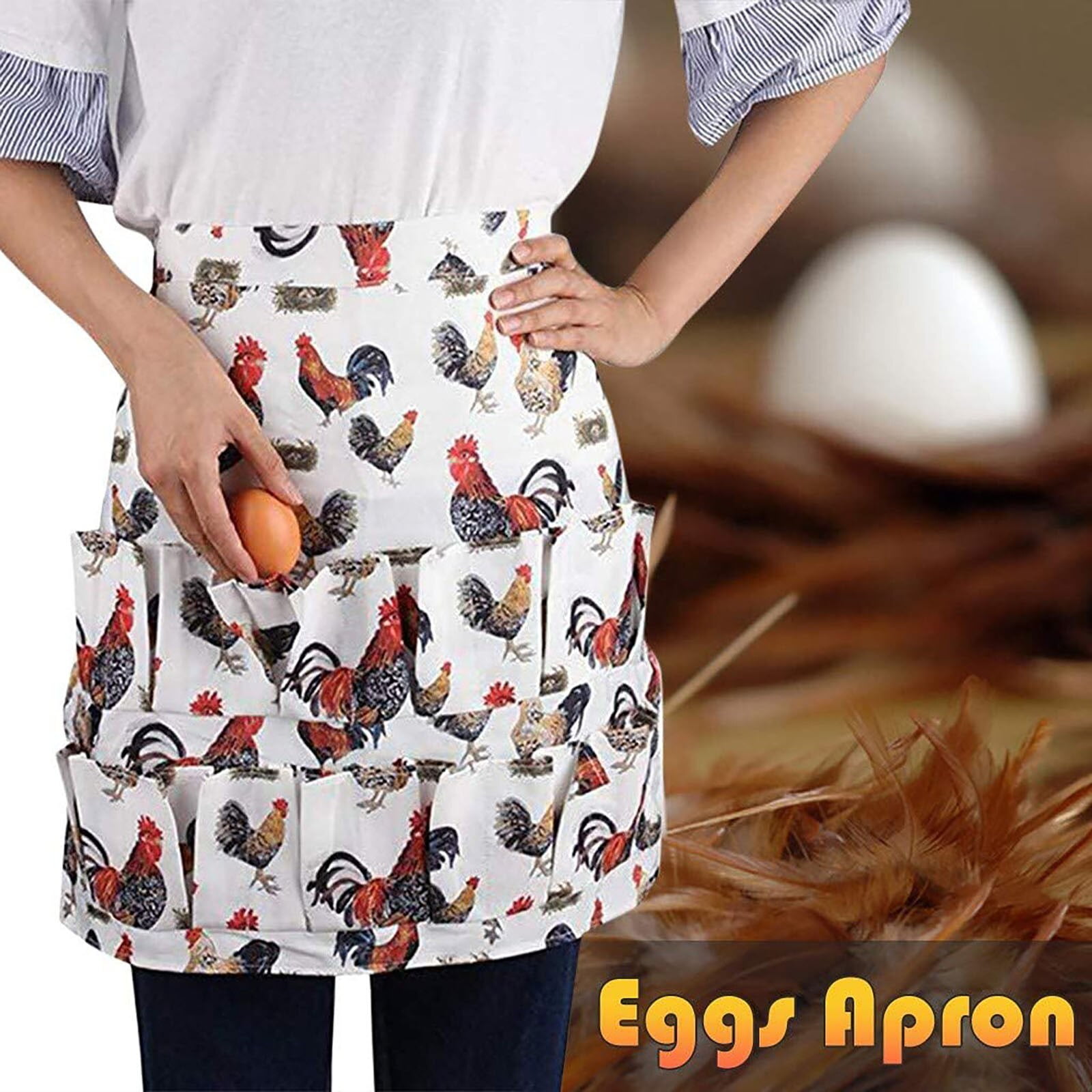 Foxyoo Egg Apron for Fresh Eggs,Egg Collecting Apron with Deep  Pockets,Chicken Egg Apron for Women,Egg Baskets Holder Apron-Half Body Style
