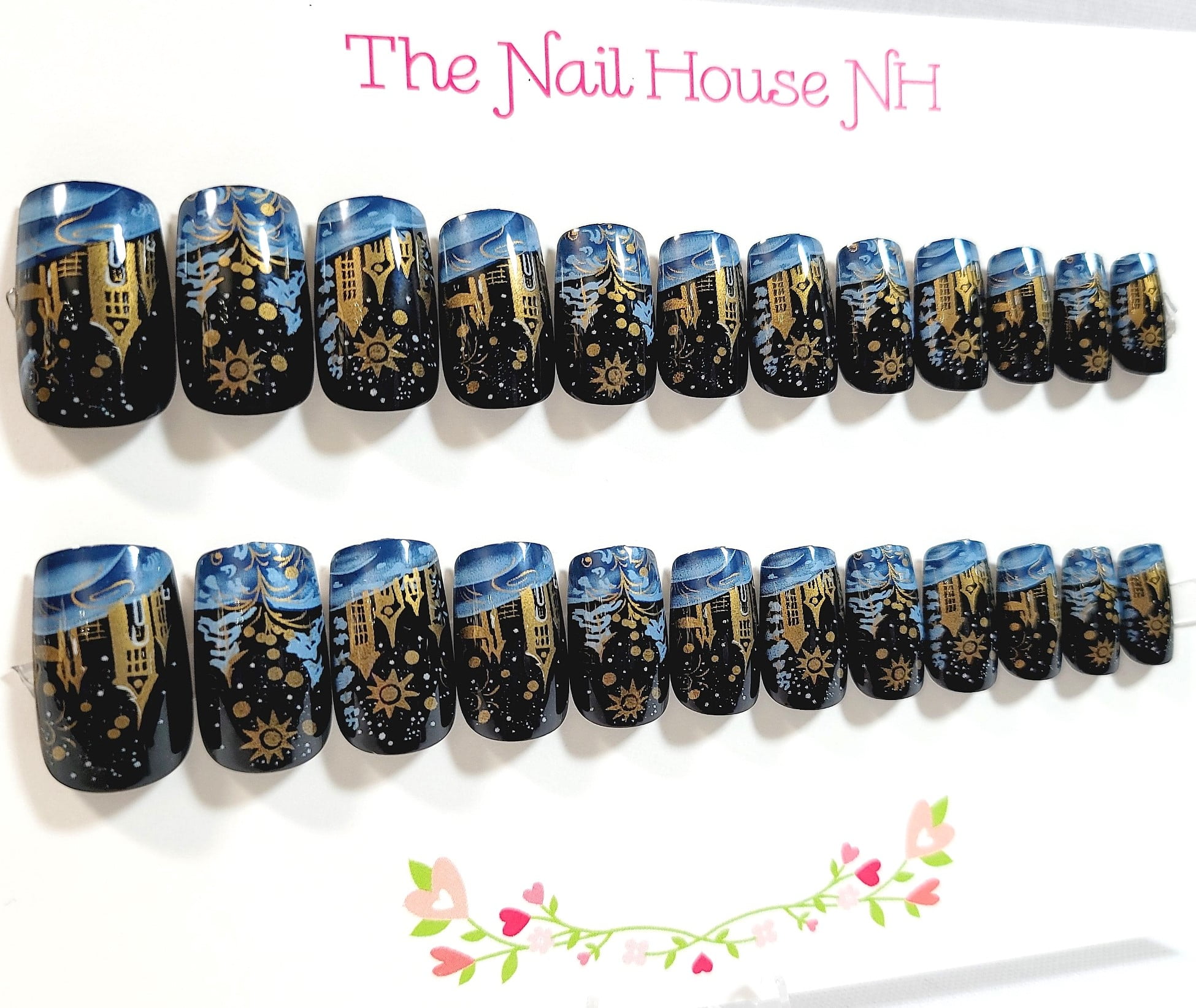 Press On Nails and Fingerless Glove Gift Set - Tan Blue