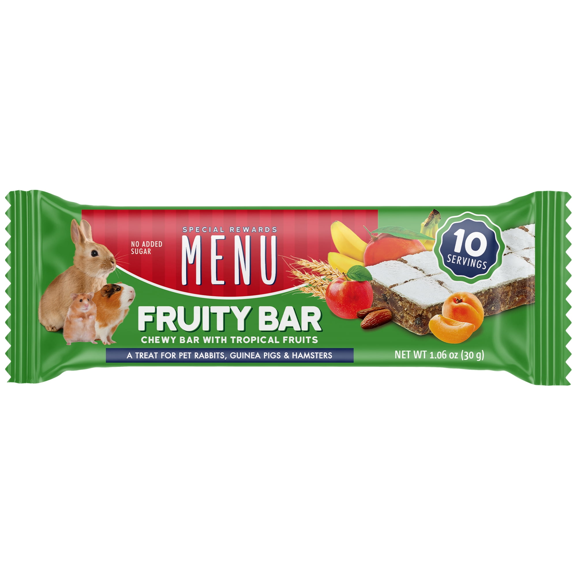 (4 pack) Menu Fruity Chew Bar for Small Pets, Tropical Fruit Flavor, Natural Snack
