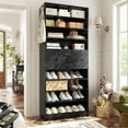 thumbnail image 4 of Homieasy 10-Tier Shoe Cabinet with 2 Drawers, 65cm Width Freestanding Closet Organizer with Adjustable Storage Shelves & Side Hooks –for Entryway, Bedroom, Living Room,Black, 4 of 8