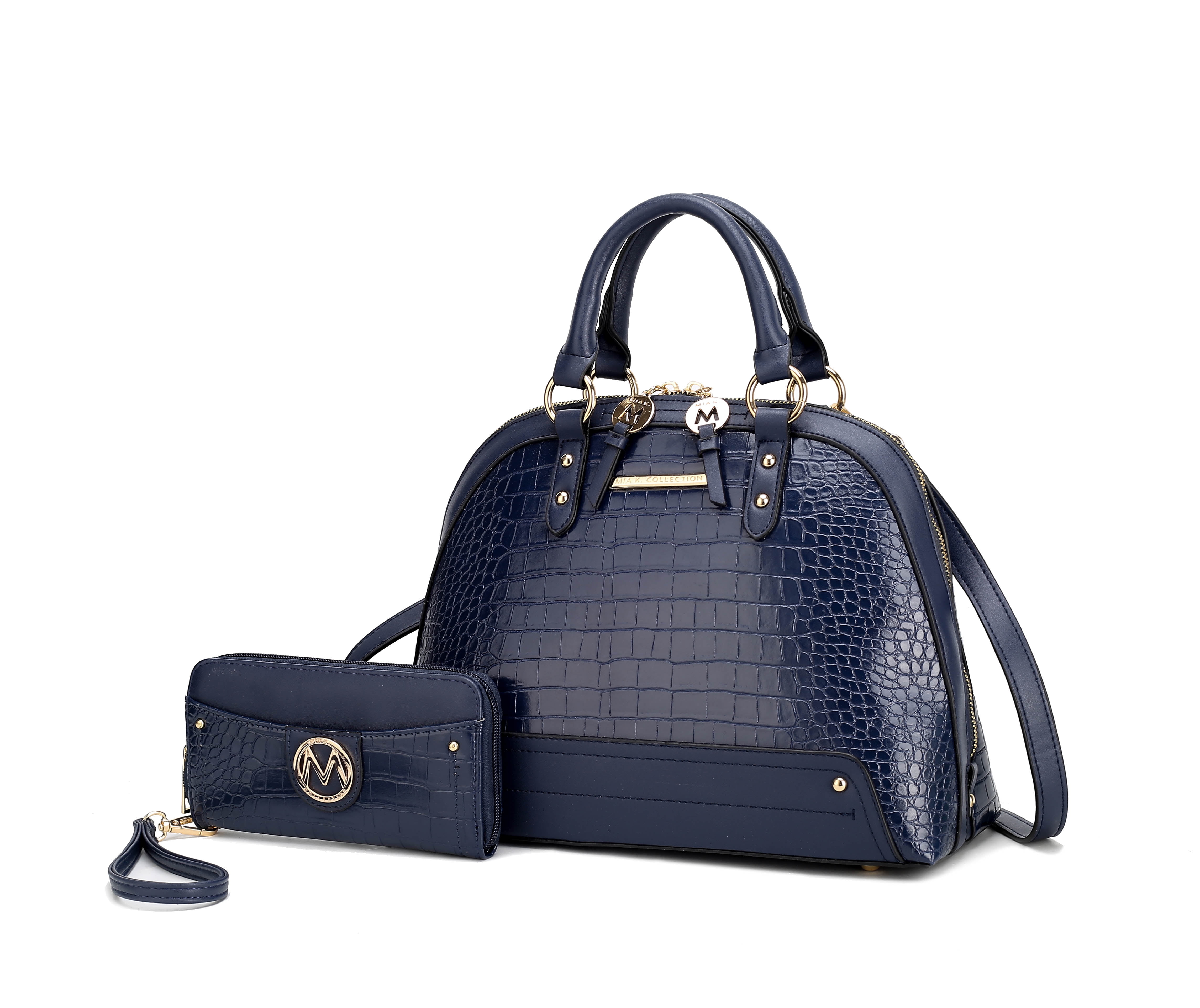 navy purse leather