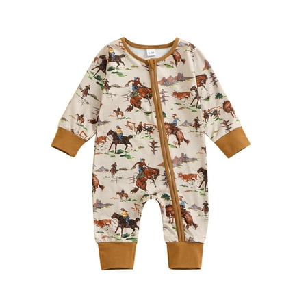 

ZINTAOZT Western Baby Girl Boy Clothes Long Sleeve Cow Print Romper Zipper Bodysuit Jumpsuit One Piece Fall Winter Outfit