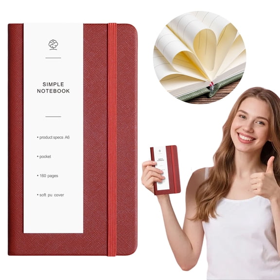 A6 Elastic Band Soft PU Hardcover Notebook, 160 Sheets Lined Compact Pocket Journal, Premium Thick Paper Business Notepad, Minimalist Daily Office Planner for Outdoor On-the-go Jotting