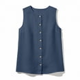 thumbnail image 6 of VEKDONE Sleeveless Button Down Shirts for Women Summer Cotton Crewneck Tank Tops Solid Color Loose Fit Breathable Tanks Casual Blouses Blue XL, 6 of 6
