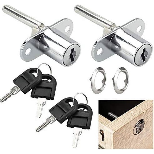 Cerradura de cajón de oficina con llave (2 unidades), cilindro de aleación de zinc para armario de oficina de madera de 3 cajones (ojo de cerradura de 16 mm)