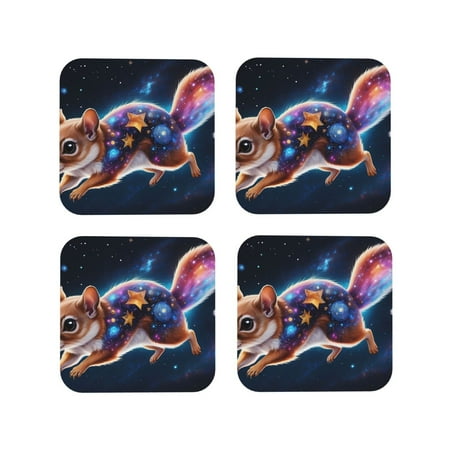 

Tideii Colorful Star River Squirrel for Leather Coasters 4 Pieces Anti-fouling and Anti-scalding Decorative Coasters Suitable for Restaurants Kitchens Coffee Shops-Square