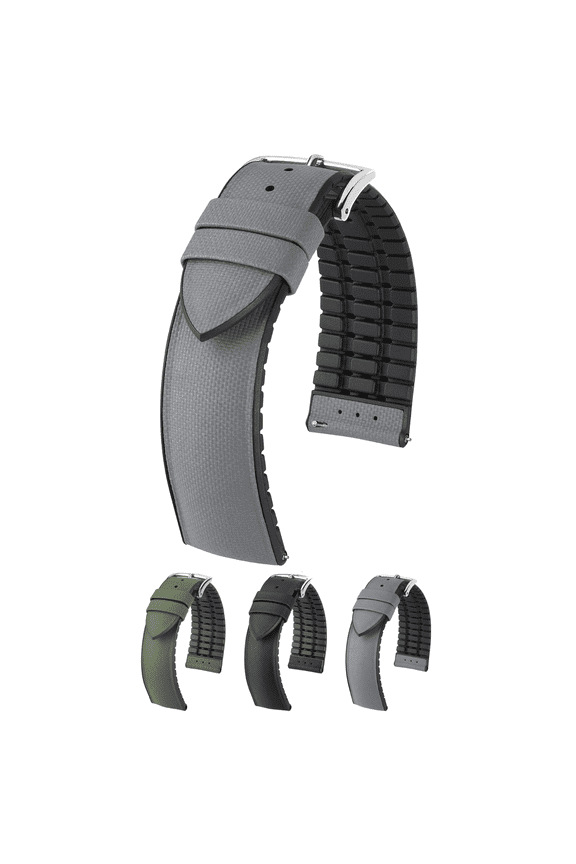 Arne Leather Watch Strap - Grey - L - 20mm - Silver Buckle - Natural Rubber