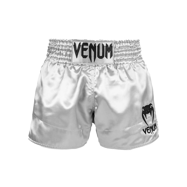 Shorts de Muay Thai Venum Standard Clásico Plateado Negro M