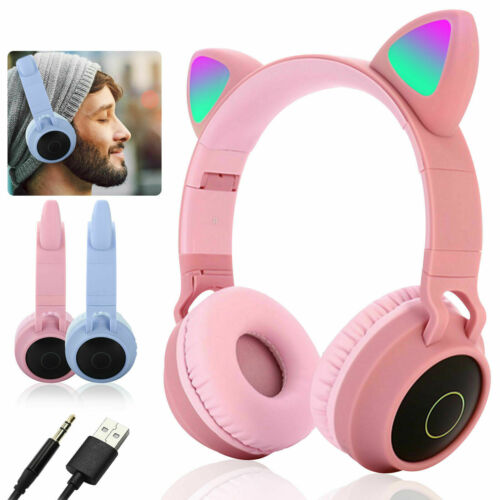 Wireless Cat Ear Headphones Bluetooth Headset LED Lights Earphone for