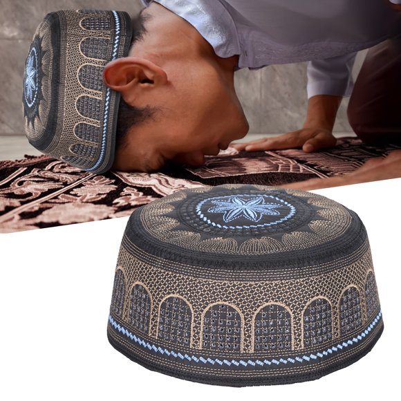 Sombro Musulmán Bordado Arabia Saudita Hombres Sombreros Poliéster Algodón Negro Con Diseño de Ventilación Para Uso Diario