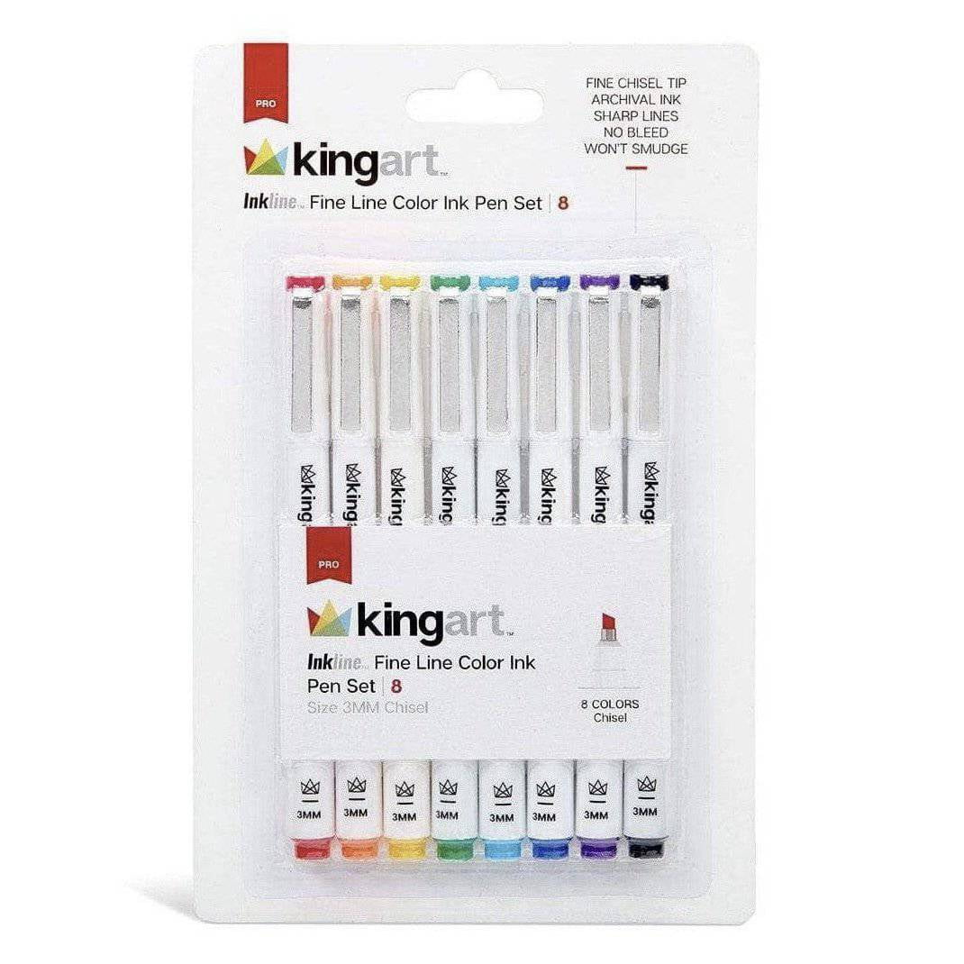 KINGART® 8 PC. INKLINE FINELINE 3mm CHISEL TIP PEN SET (MIXED)