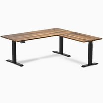 Desky Hardwood L-Shape Sit Stand Desk - Pheasantwood / 72 X 30 X 70 X 24 Inches / Matte Black