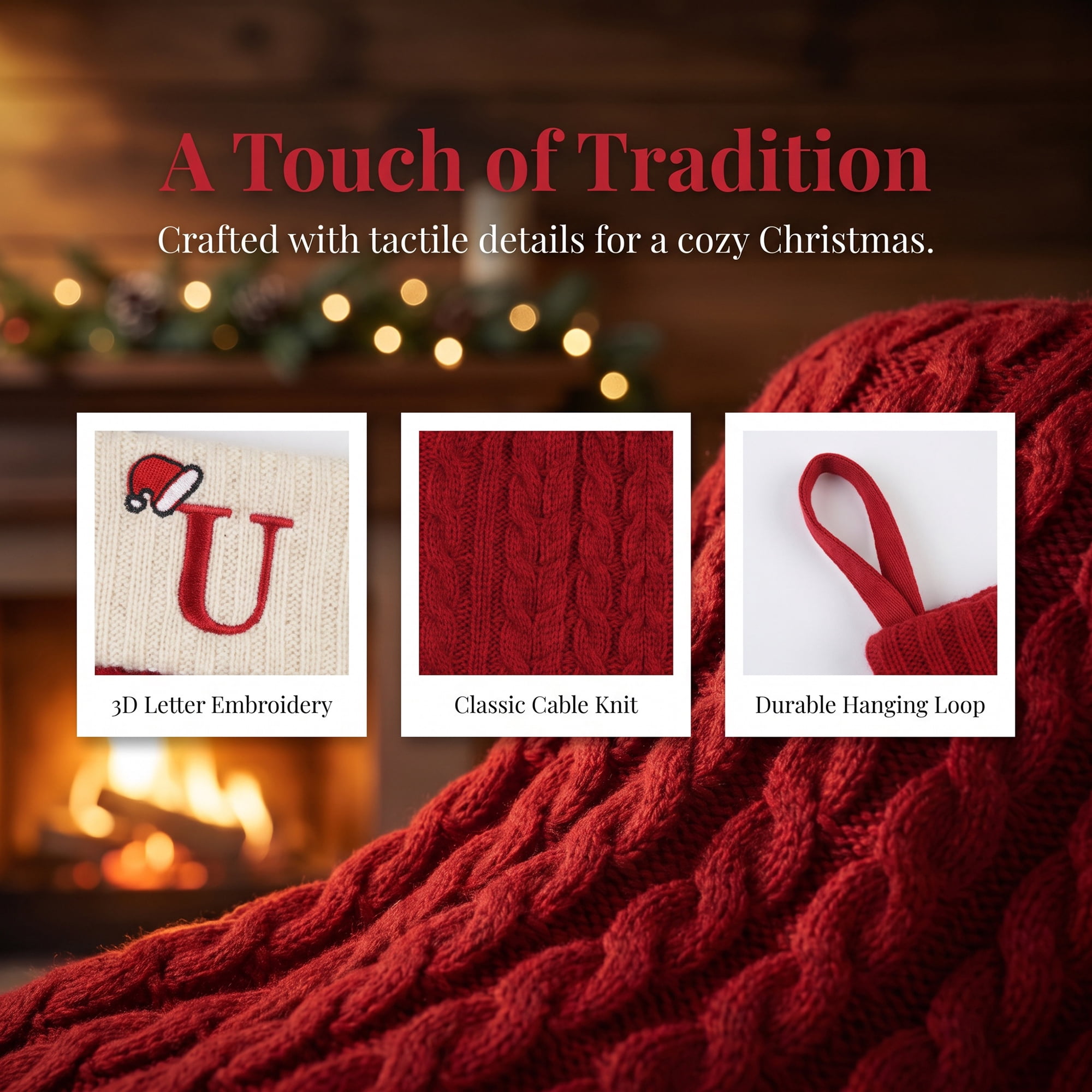 Unique Bargains Cartoon Christmas Luxury Grand Hearth Accent Stocking Letter U 8"