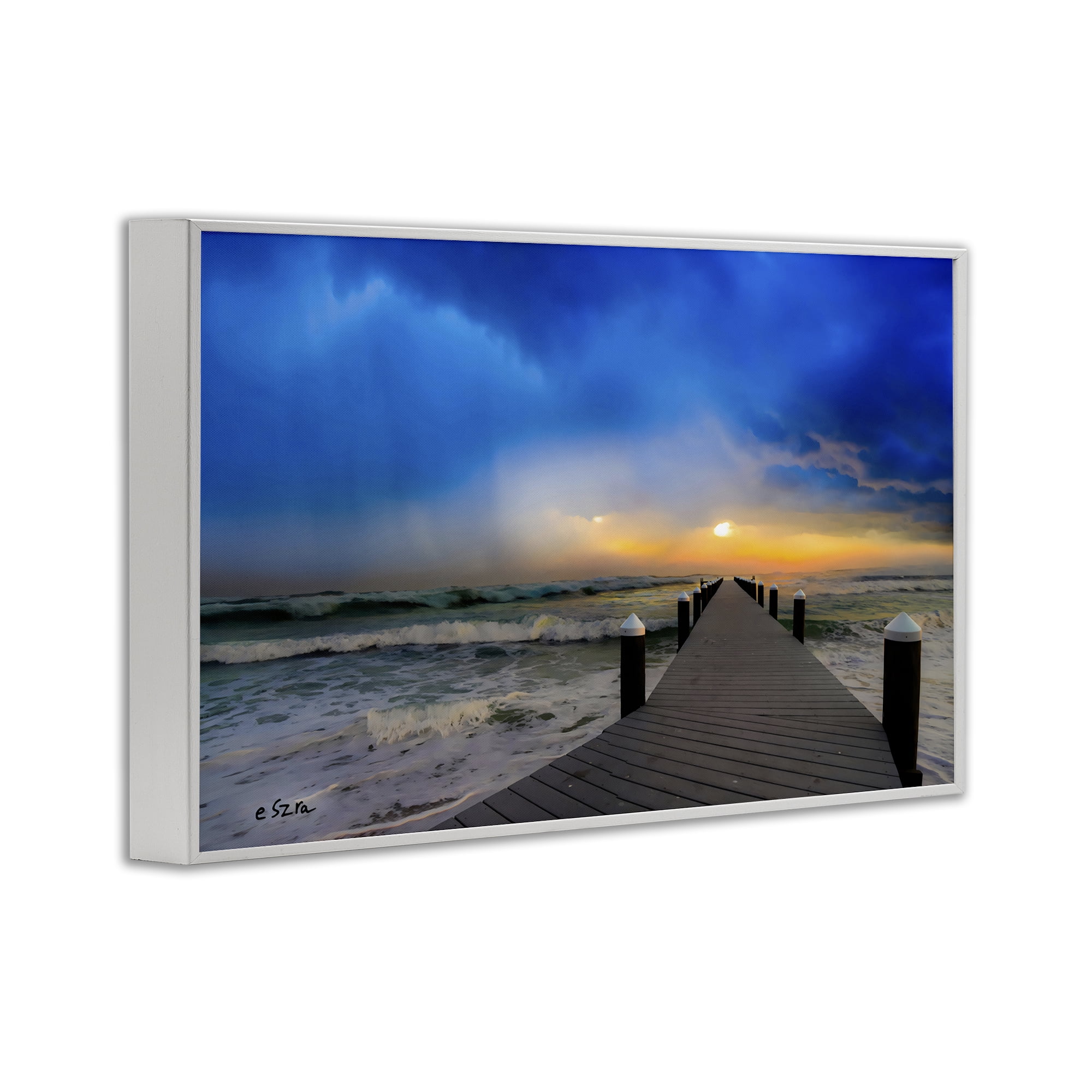 Stupell Industries Sun Breaking Over Sea Pier White Framed Giclee Art, design by Eszra Tanner