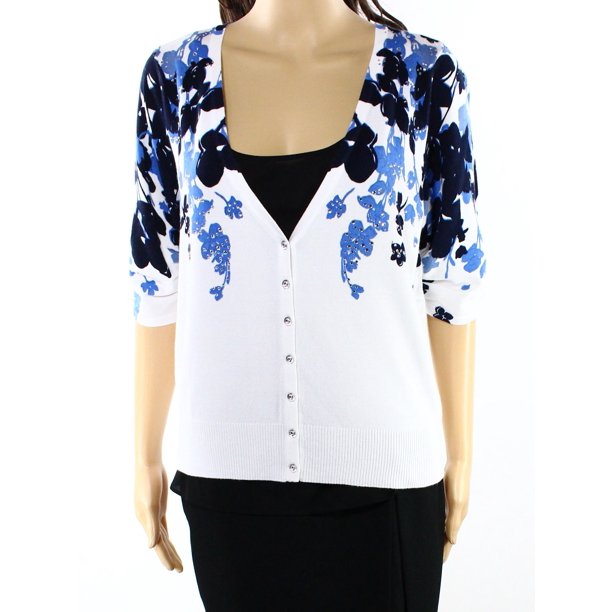 INC - INC NEW White Womens Size XL Floral Print Embellished Cardigan Sweater - Walmart.com