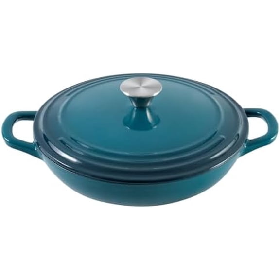 Braiser Enameled Cast Iron Braiser 2.25 qt Braiser Pan with Lid DarkCyan Shallow Cast Iron Casserole Braiser Pan with Handels