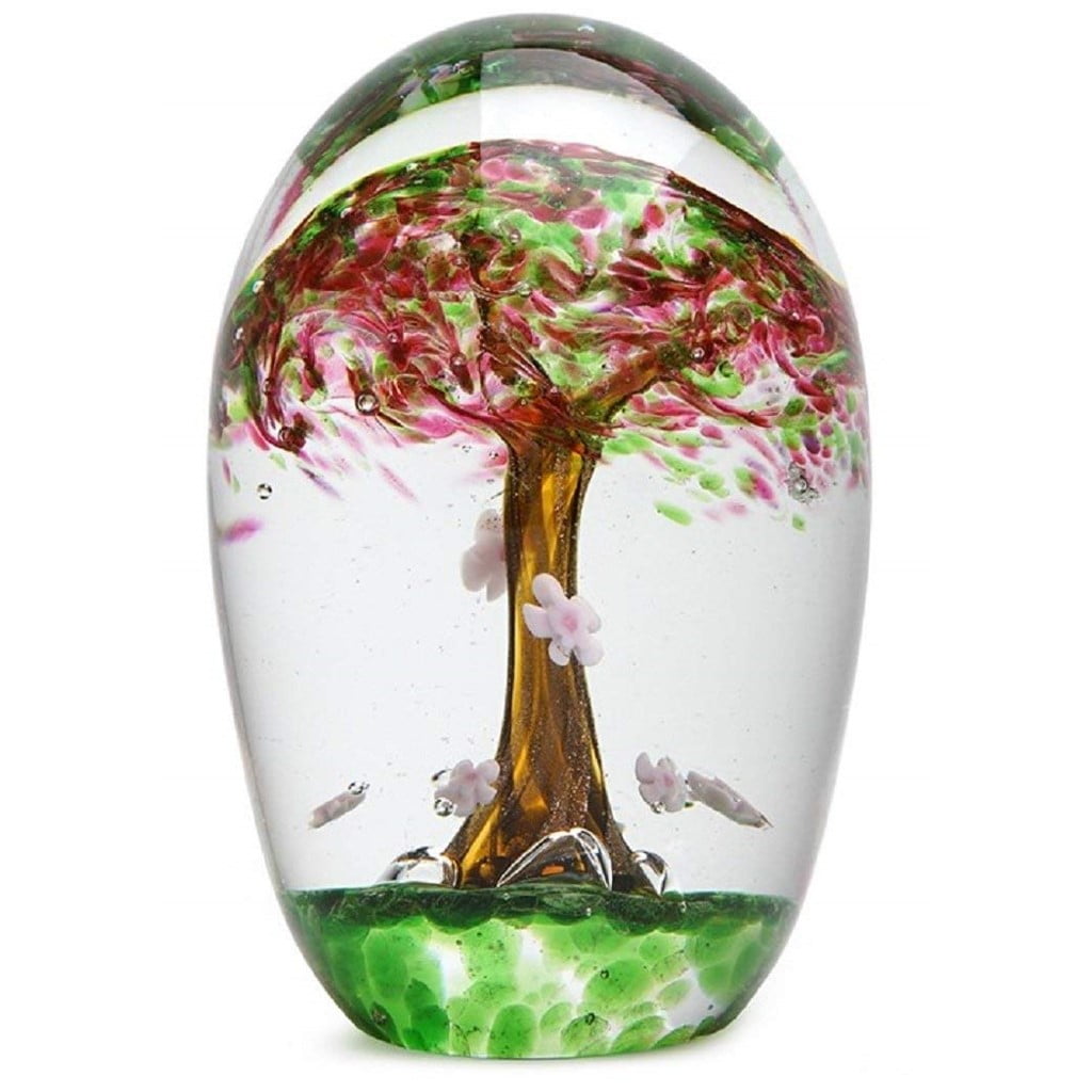 Glass Paperweight with Cherry Blossom Tree Design