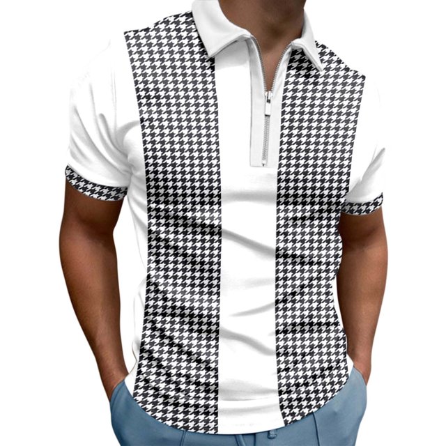 Camisas De Vestir Para Hombre Slim Fit Camisa de manga corta con cuello vuelto y cremallera con estampado de pata de informal de verano para hombre (White, L)