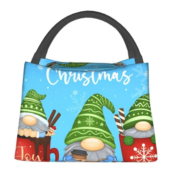 Fotbe Merry Christmas Gnome Bolsa Térmica Portátil con Estampado, Bolsa de Entrega de Alimentos Aislada, Bolsa Reutilizable de Gran Capacidad para Comidas y Supermercado
