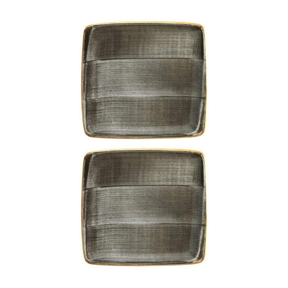 Space 8.5" x 8" Square Grey Porcelain Plate (Set of 2)
