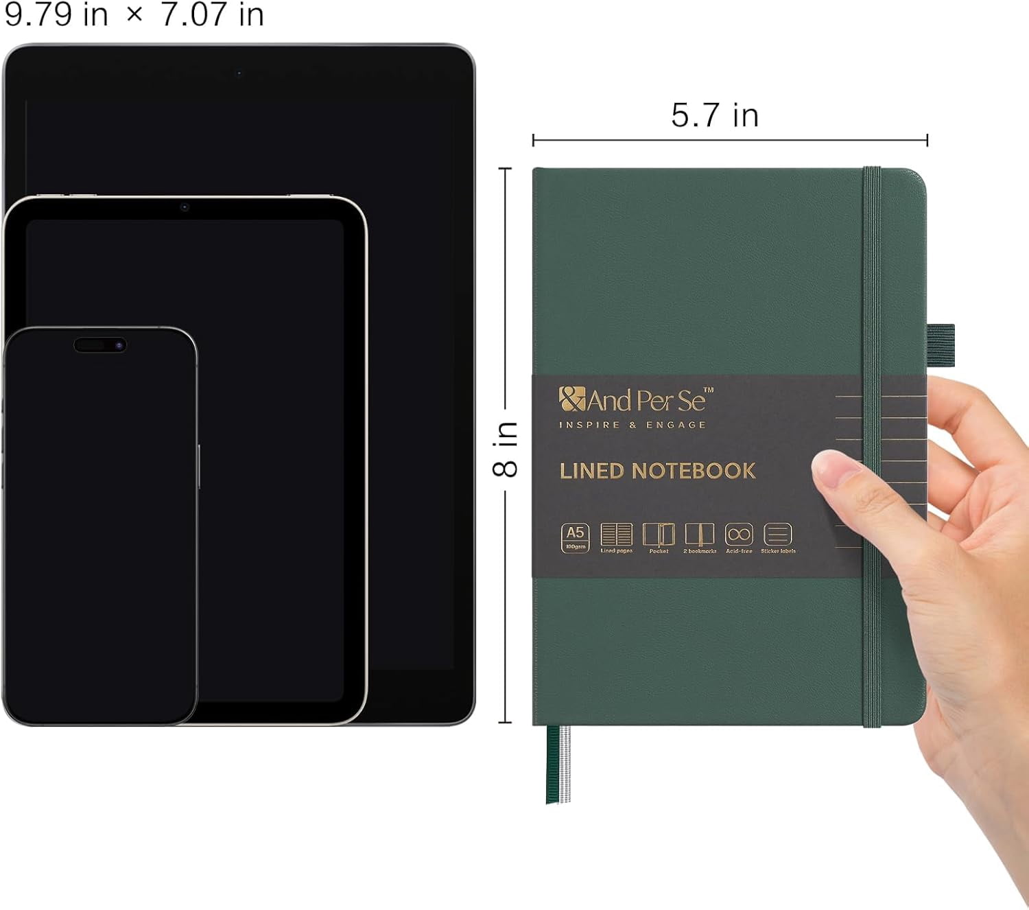 Lined Journal Notebook, 160 Pages, A5 5.7 x 8 inches College Ruled Thick Paper Notebook Journals for Writing, Hardcover Notebooks for Women Men Office School (1 Pack, Green)