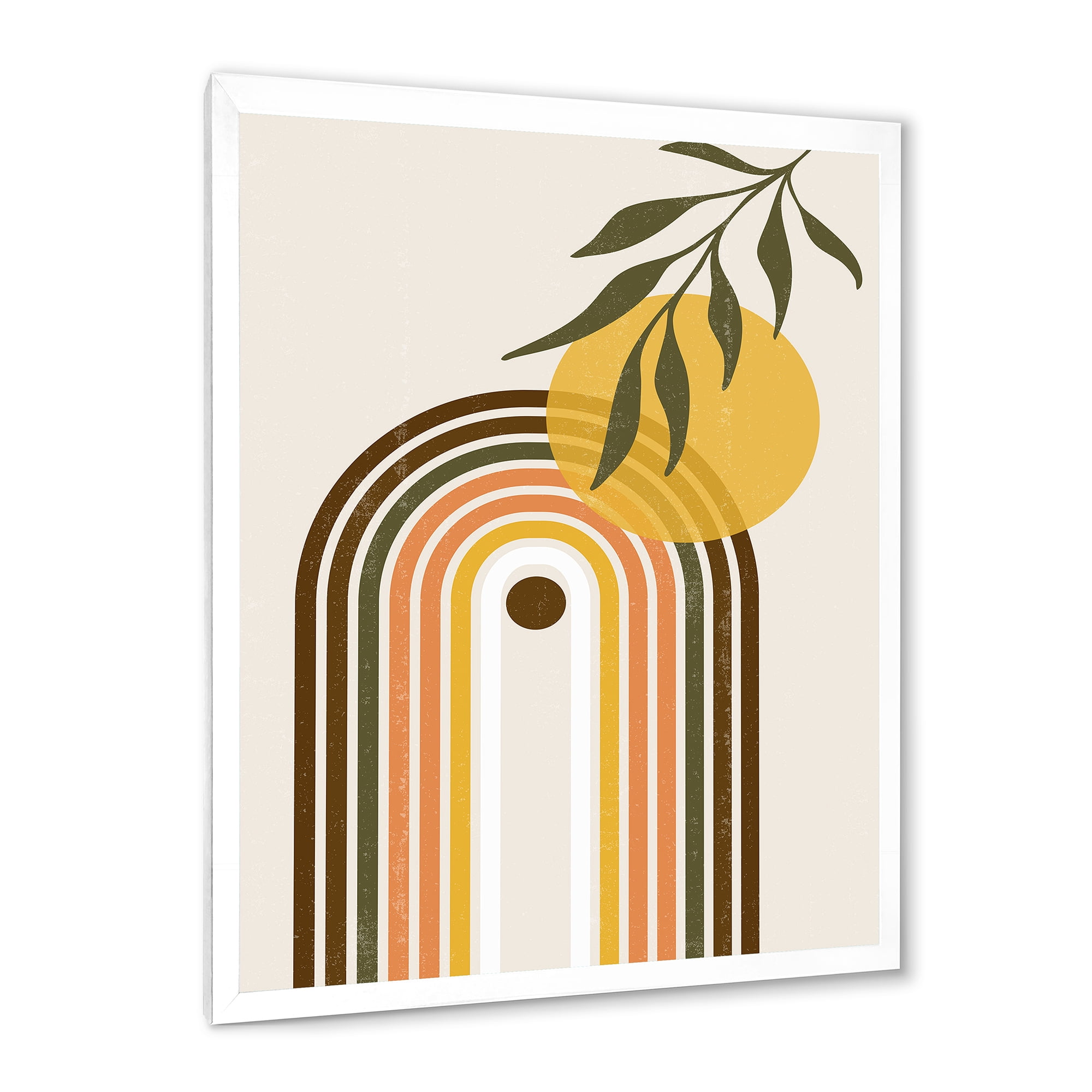 Designart 'Abstract Retro Rainbow With Yellow Sun' Modern Framed Art Print