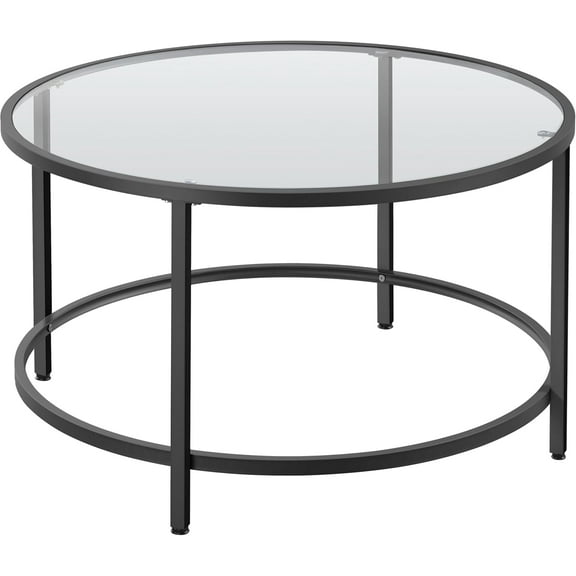 Sumsum 27.6" Round Glass Coffee Table, Small Coffee Table for Living Room,Black Circle Coffee Tables Center Tables with Glass Top, Office & Apartment