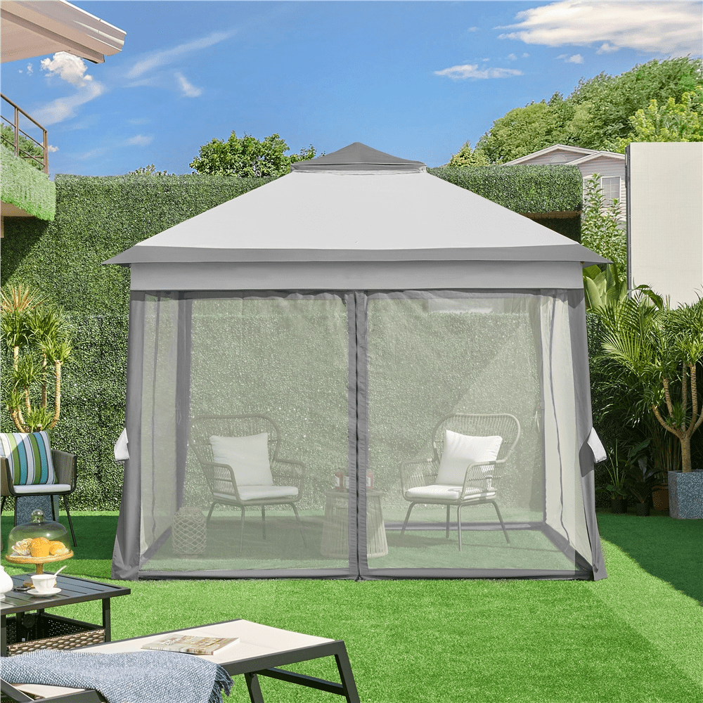 Renwick 11×11 FT Adjustable Outdoor Gazebo Canopy with 4 Mesh Sidewalls, Light Gray/Dark Gray