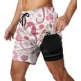 thumbnail image 1 of Sunyuer Men's Swim Trunks with Compression Liner 2-in-1 Drawstring Swimming Shorts Quick Dry Beach Board Shorts with Pockets, Pink Seahorses Coral Shells, 3XL, 1 of 8