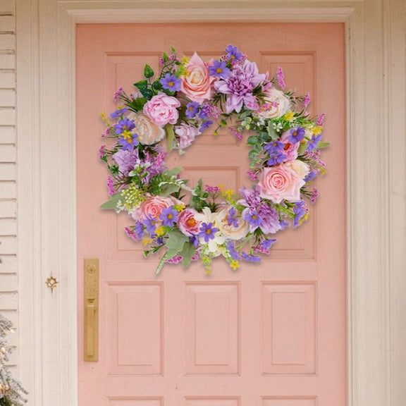 Miogawg Spring Wreaths For Front Door, Greenery Wild Flower Wreath, Wildflower Spring Summer Artificial Silk Wreath For Front Door Home Wall Wedding Festival Farmhouse Holiday Decor