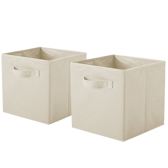 YOYTOO 2 Pack Foldable Cube Storage Bins, 11" Collapsible Fabric Cube Organizer Baskets Bins, Beige
