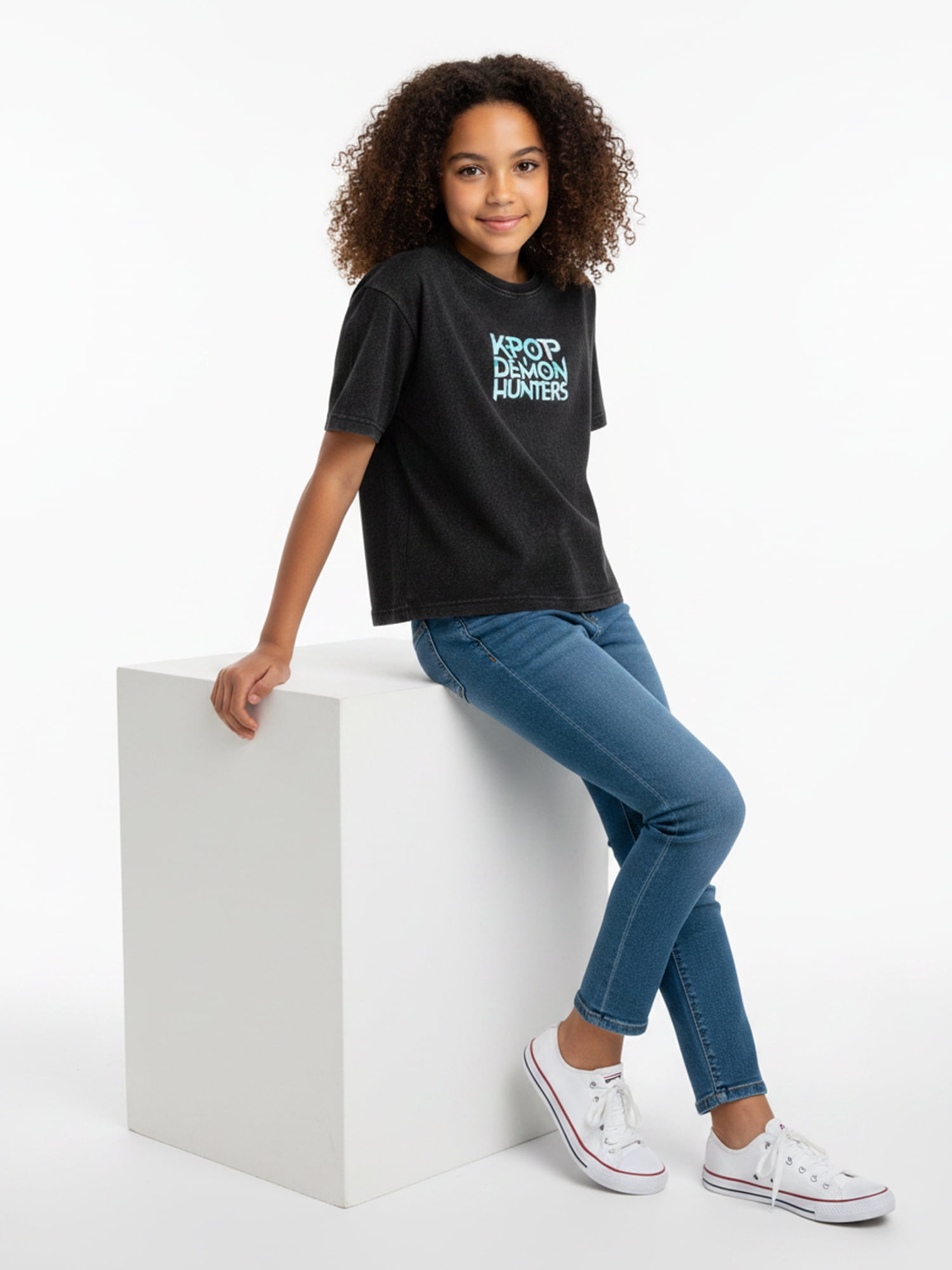 KPop Demon Hunters Girls Mineral Wash Graphic T-Shirt, Sizes 4-16