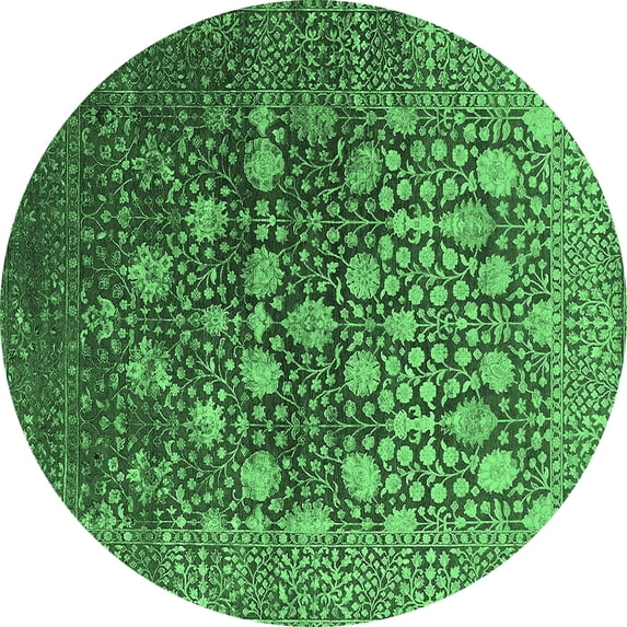 Ahgly Company Indoor Round Oriental Emerald Green Industrial Area Rugs, 6' Round